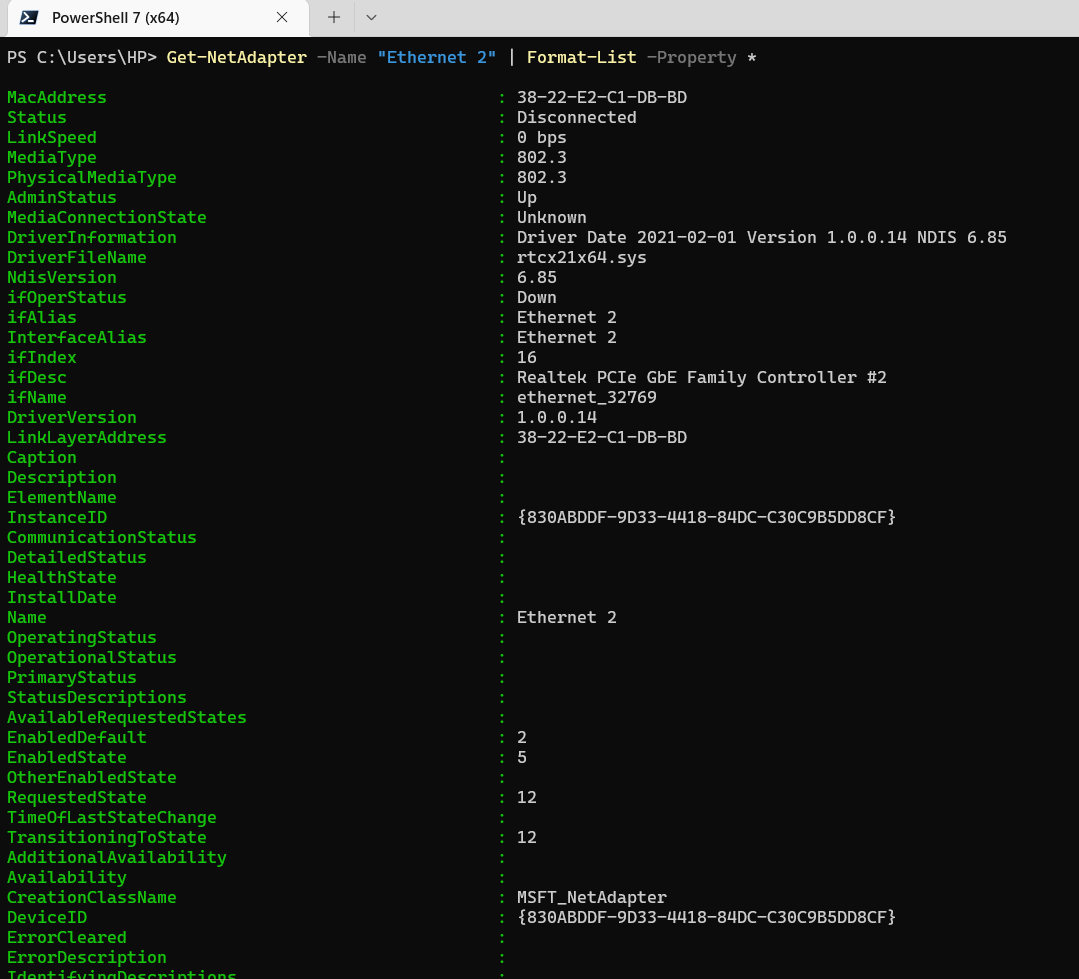 Get network adapter details using Powershell