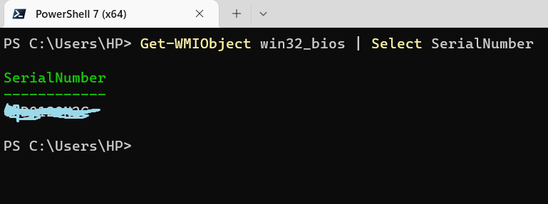 Serial number of WIndows computer using WMIObject command on Powershell