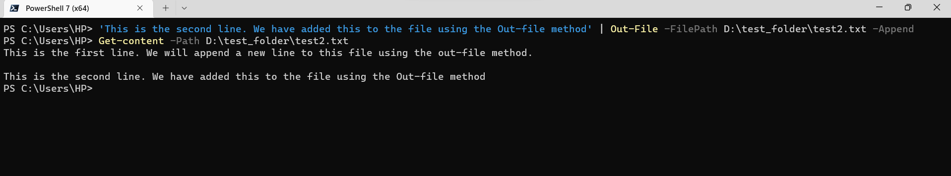 Append text using out-file method in Powershell