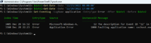 Find event logs within a date range using Powershell