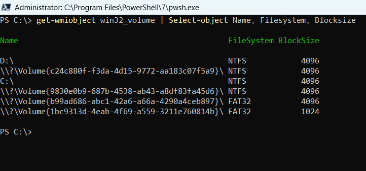 Disk block size using WMI Object in Powershell