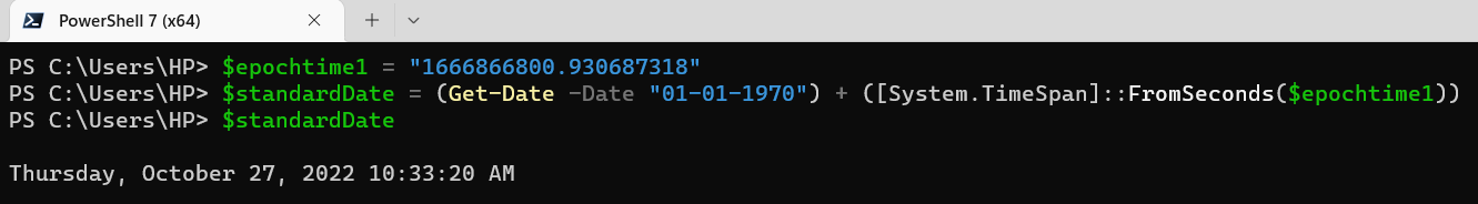 Convert epoch time to date using Powershell