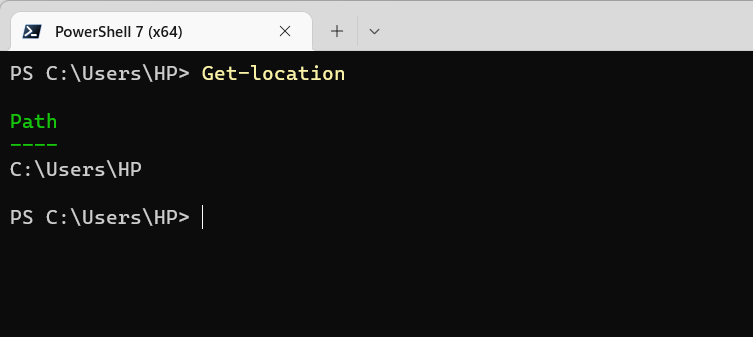 Find current working directory of the console session in Powershell using Get-location.