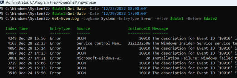 Event Logo Powershell Cmd Find event logs within a date range using Powershell