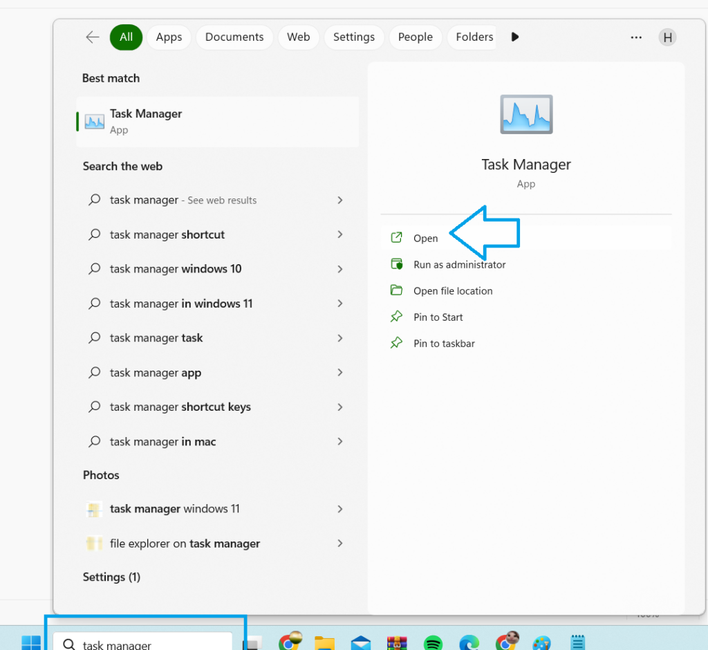 Task Manager through search box on Windows 11