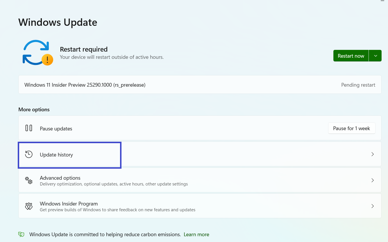 Check Windows update history in Windows 11
